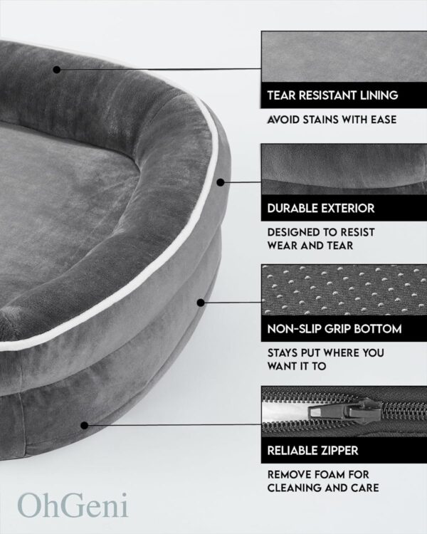 Orthopedic Dog Bed for Large Dogs, Dog Couch Design with Egg Foam Support, Removable, Machine Washable Plush Cover and Non-Slip Bottom with Four Sided Bolster Cushion (Gray) - Image 6