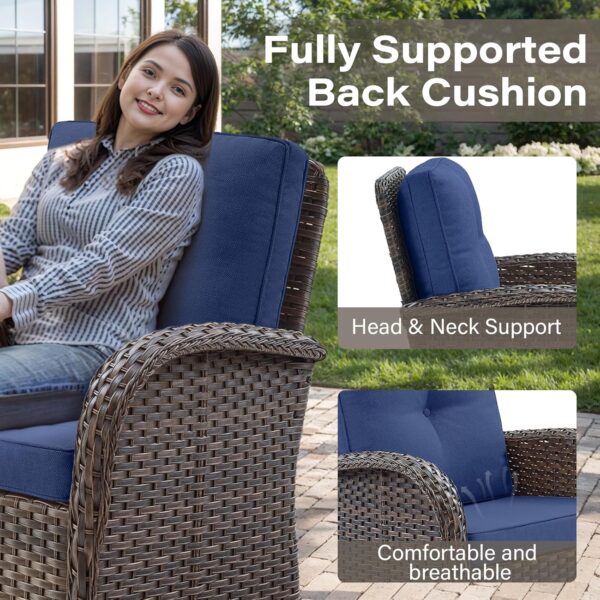 Patio Wicker Chairs Swivel Rocker - Outdoor Swivel Rocking Chairs Set of 2 with Rattan Side Table, Patio Swivel Glider Chair 3 Piece Patio Furniture Sets for Patio Porch Pool Brown/Blue - Image 4