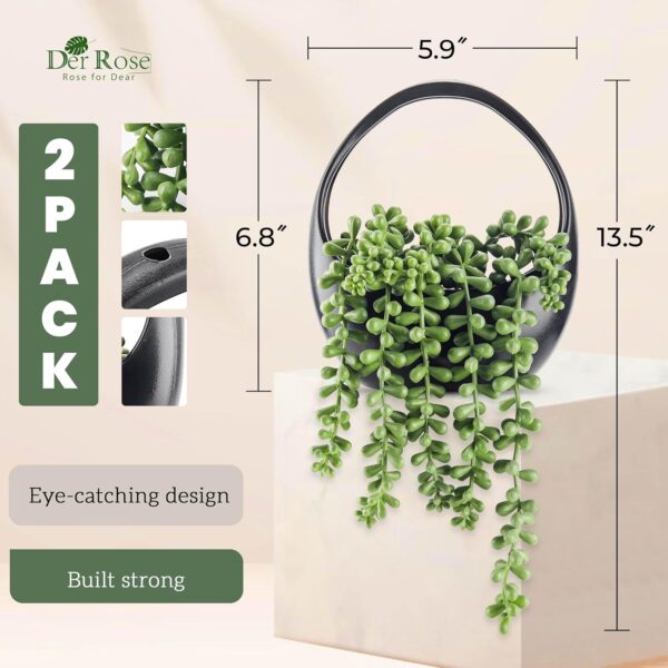 Der Rose 2 Pack Fake Hanging Plants Artificial Succulents Plants Indoor for Boho Wall Decor - Image 3