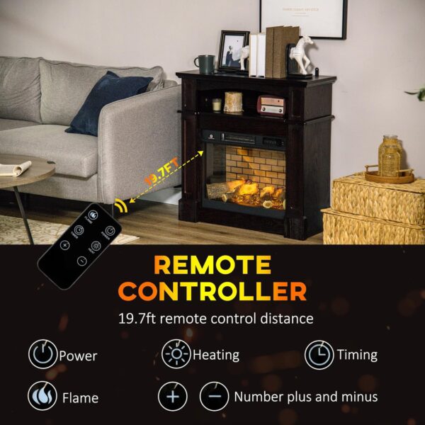 HOMCOM 31.75" W x 31" H Electric Fireplace Mantel TV Stand, Media Console Center Cabinet with a Shelf, Dark Coffee - Image 4