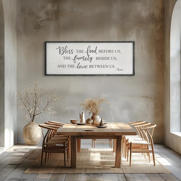 Bless The Food Before Us Home Decor Wall Sign For Family Kitchen Farmhouse Dining Room Vintage Rustic Retro Boho Wood House Wall Art Decoration For Living Room Bedroom 40 x 15 Inch white black - Image 5