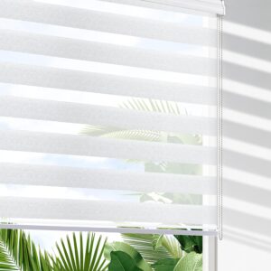 SHECUTE Zebra Blinds for Windows, 72H x 23W (Support Custom Size), White Dual Layer Zebra Window Shades, Light Filtering Room Darkening Day and Night Window Blinds for Home, Living Room, Bedroom
