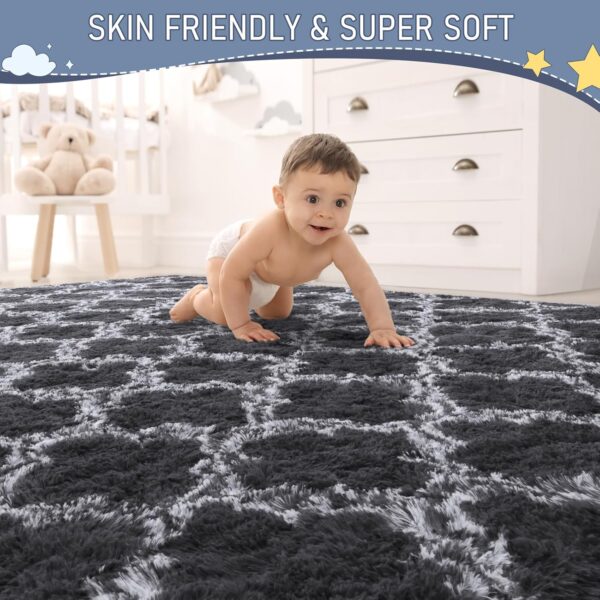 LOCHAS Luxury Shag Area Rug 5x8 Feet Geometric Plush Fluffy Rugs, Extra Soft Carpet Moroccan Rugs for Bedroom Living Room Dorm Kids, High Pile Shaggy Floor Rug Decor, Dark Grey/White - Image 4