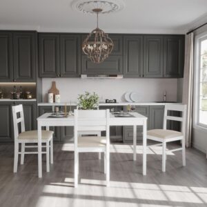 5-Piece Solid Wood Indoor Modern Rectangular Dining Table Set for 4,Table and Chairs 4 Set with Soft Cushions for Kitchen,Bar,Living Room,Breakfast Nook,White