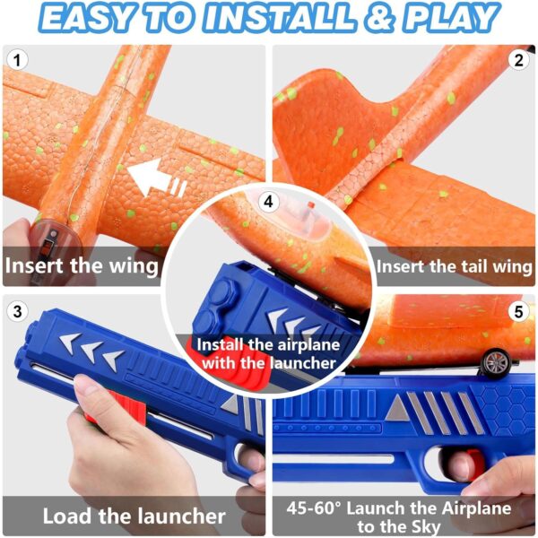 3 Pack Airplane Launcher Toy, 12.6" Foam Glider Led Plane, 2 Flight Mode Catapult Plane for Kids Outdoor Sport Flying Toys Gifts for 4 5 6 7 8 9 10 12 Year Old Boys Girls - Image 4