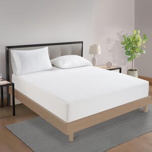 Lane Linen Queen Size Mattress Protector Waterproof - Premium 100% Cotton Queen Mattress Cover - Soft, Breathable Cooling Bed Cover – Fitted Stretchable Deep Pockets for 8" to 20" Mattress – White
