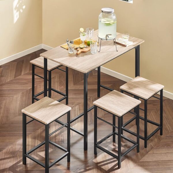 Haotian 5 Pieces Dining Set for 4, Dining Table with 4 Stools, Home Kitchen Breakfast Table, Bar Table Set, Bar Table with 4 Bar Stools, Kitchen Counter with Bar Chairs, Gray OGT11-HG - Image 2