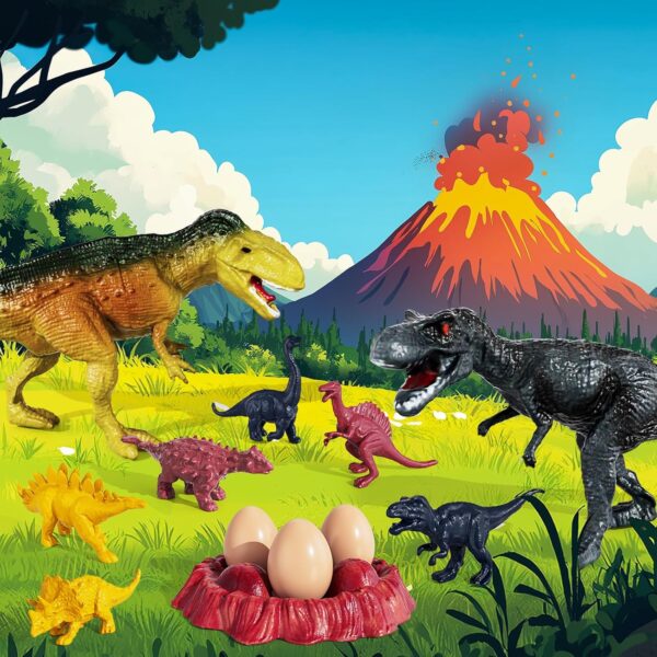 TEMI Dinosaur Truck Toys for Kids 3-5 Years, Tyrannosaurus Transport Car Carrier Truck with 8 Dino Figures, Activity Play Mat, Dinosaur Eggs, Trees, Capture Jurassic Play Set for Boys and Girls - Image 5