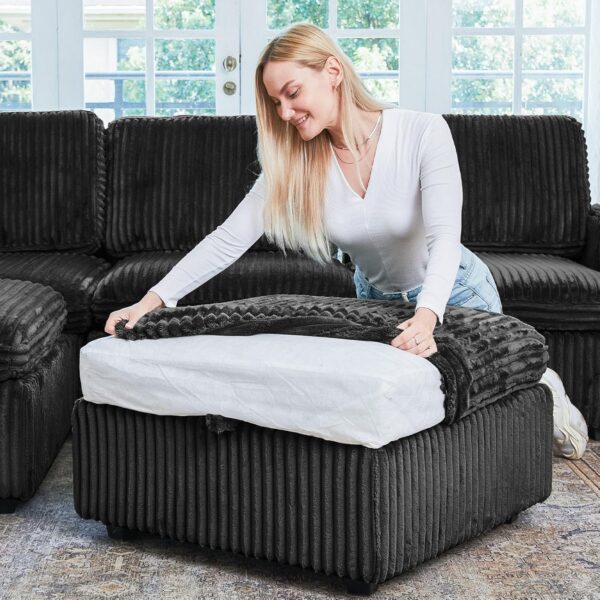 Belffin Modular Sectional Sofa with Storage 6 Seat Corduroy Sectional Sleeper Sofa Bed Modular Sectional Couches for Living Room Black Cloud Couch - Image 7