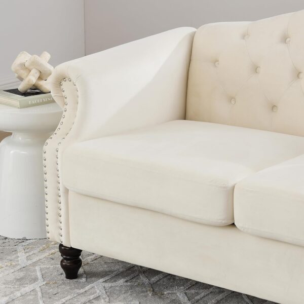 Bellemave 2 Piece Chesterfield Sofa Set for 6, 3 Seater + 3 Seater Sofa Set, Couch and Couch Set, Velvet Upholstered Tufted Couch Set with Pillows, Nailhead & Rolled Arms for Living Room (Grey) - Image 6