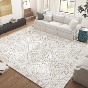 jinchan Moroccan Area Rug 6x9 - Washable Rug Low Pile Bedroom Large Rug Ultra-Thin Faux Wool Non-Slip Modern Geometric Soft Accent Rug Indoor Carpet for Living Room Kitchen Dining Room Farmhouse Taupe