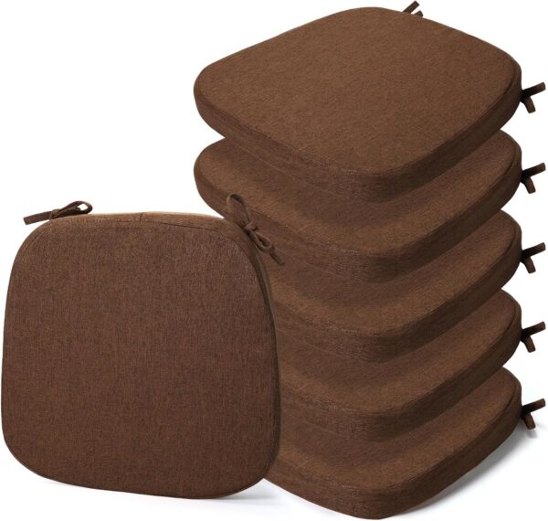 Timgle 6 Pcs Dining Room Chair Cushions with Ties 17 x 16.5 x 2 Inch Kitchen Chair Pad with High Density Sponge Seat Cushion Removable Chair Cover Machine Washable (Dark Brown)
