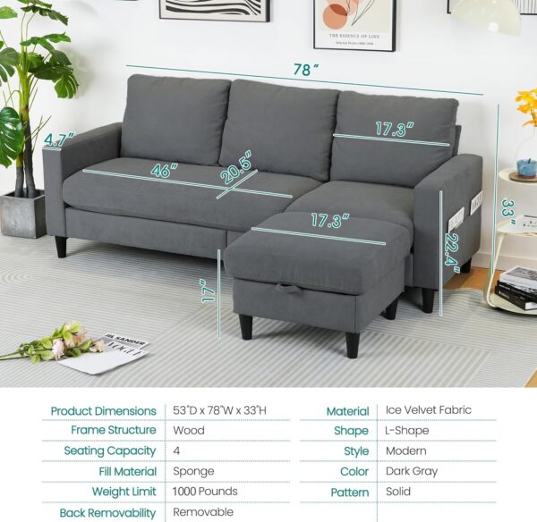 Modular Sectional Sofa Couch, L Shaped Couch with Storage Ottoman, Convertible Sofa with Chaise, Modern 3 Seater Comfy Couch for Living Room, Apartment, Small Space - Image 2