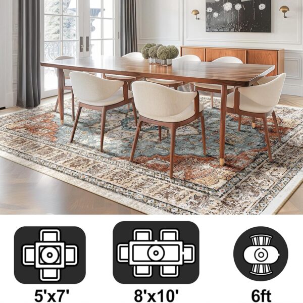 BESTSWEETIE Area Rug 8x10 Rugs for Living Room 8 x 10 Washable Rugs Non Slip Vintage Boho Living Room Rugs for Bedroom Dining Room, Distressed Floral Pattern Carpet, Green Brick Rust Red - Image 5