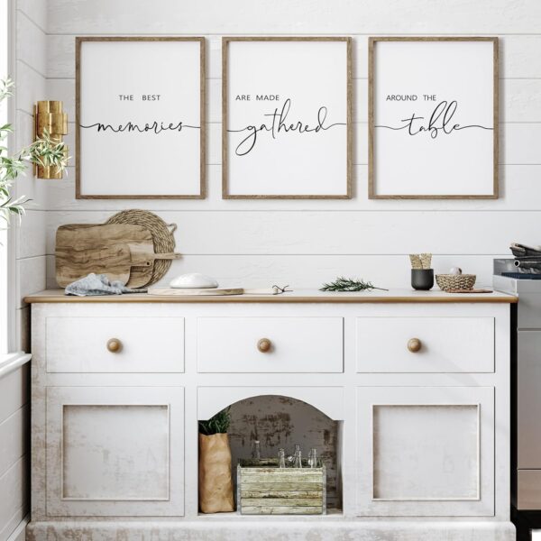Houmury Set of 3 Framed Wall Art Memories Around the Table Farmhouse Wall Decor 11”x14” Kitchen Wall Decor for Dining Room Decor Wood Signs (Brown, 11 * 14") - Image 6