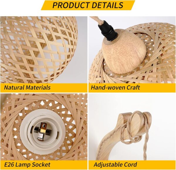 Frideko Bamboo Lantern Plug in Wall Sconces Wicker Wall Lamp with Plug in Cord Hand Woven Rattan Wall Light Farmhouse Rustic Wall Sconces Boho Sconces Wall Lighting for Living Room Bedroom - Image 5