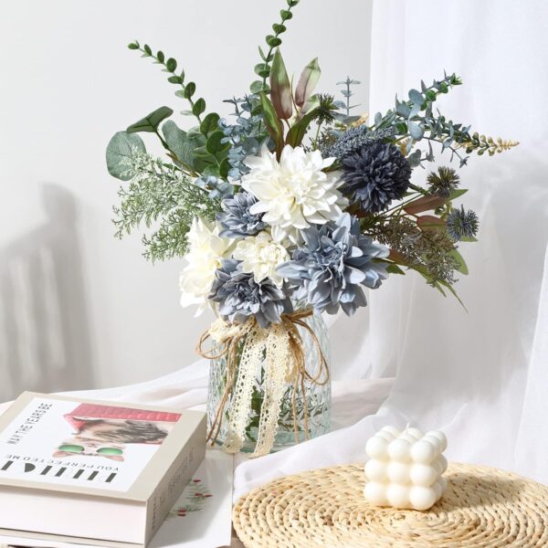 CEWOR Faux Flowers in Vase, Artificial Silk Flowers with Vase, Artificial Floral Table Centerpieces Decor for Farmhouse Coffee Table Living Room Bathroom Plant Decor - Image 5