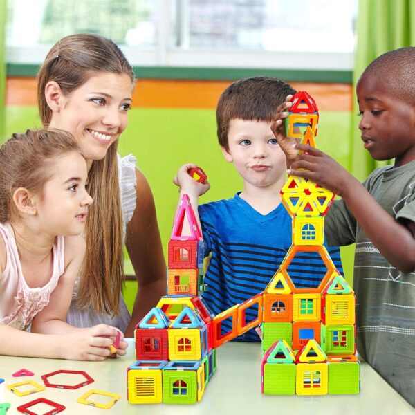 Coodoo Upgraded Magnetic Blocks Tough Tiles STEM Toys for 3+ Year Old Boys and Girls Learning by Playing Games for Toddlers Kids, Compatible with Major Brands Building Blocks - Starter Set - Image 7