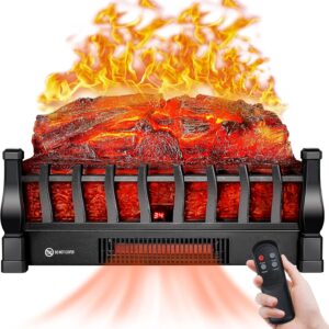 Electric Fireplace Logs Inserts Heater with Infrared Remote Controller 5 Flame Brightness 24 H Timer Overheating Protection for Home and Office Decor Black
