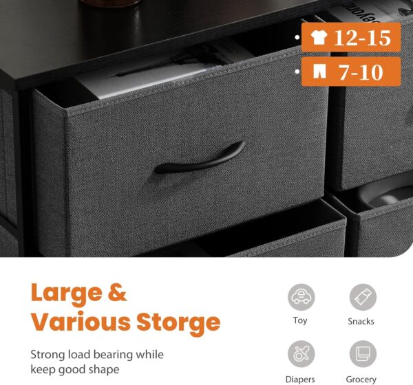 Sweetcrispy Dresser, Tall Dresser for Bedroom, Drawer Dresser Organizer Storage Drawers with 10 Drawers, Chest of Drawers with Fabric Bin, Steel Frame, Wood Top for Bedroom, Closet, Entryway - Image 4