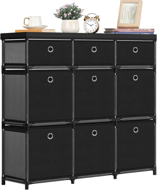 HAITRAL 9 Cube Storage Organizer, Fabric Storage Chest Drawers Organizer Unit for Closet, Easy Assembly Clothes Closet Dresser for Bedroom,Dorm,Hallway, Storage Bins (Black)