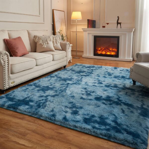 Arbosofe Area Rugs for Living Room Bedroom, 5X7 ft Tie Dyed Blue Fluffy Fuzzy Shag Small Carpet Soft Plush Furry Clearance Rug, Cute Rugs for Nursery, Playroom, Kids and Girls Room