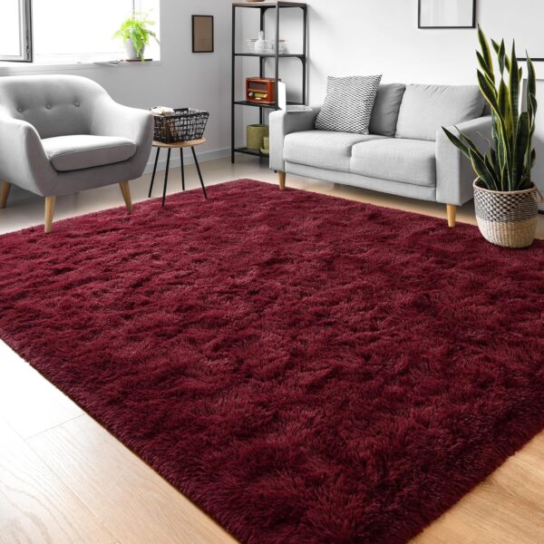 Large Soft Area Rugs for Bedroom Living Room, 6x9 ft Wine Red Fluffy Rug Carpets for Girls Kids Room, Shaggy Fuzzy Indoor Modern Plush Rugs for Nursery Dorm Home Decor, Wine Red - Image 6