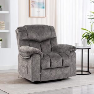 Recliner Chair Massage Rocker Swivel Heated with Hideable Cup Holders, 360°Swivel Vibrating Massage Fabric 22.8in Wide Recliner Chair with USB Port for Adults Living Room (9020-Grey8)