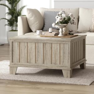 VONLUCE Farmhouse Coffee Table with Hidden Storage Compartments, 31.5 in Rustic Coffee Table with Hinged Flip Tops, Modern Square Center Table for Living Room Meeting Room, Light Rustic Oak