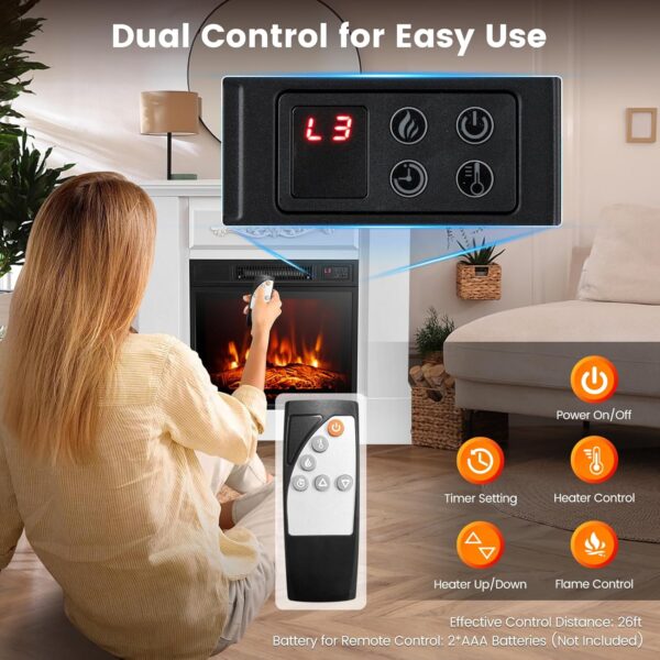 GOFLAME Electric Fireplace with Mantel, 1400W Freestanding Mantel Fireplace Heater with Remote Control, 3 Flame Brightness, Thermostat, 6H Timer, Overheat Protection, CSA Certified (White) - Image 6
