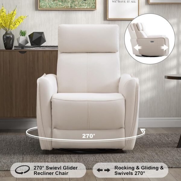 ANJ Swivel Recliner Chair, Glider Rocker Recliner for Nursery, Power Rocker Recliner Chair with USB Port, Upholstered Leathaire Electric Rocking Chair for Living Room, Bedroom, Beige - Image 4