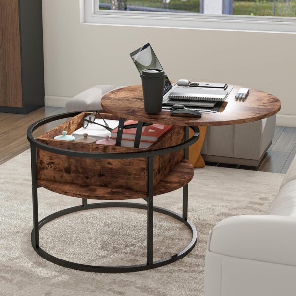 HOJINLINERO Round Lift Top Coffee Table,Coffee Tables Living Room,Black Coffee Table with Storage Hidden Compartment,Wood Farmhouse Coffee Table Decor,Center Table for Living Room,Modern Coffee Table - Image 7