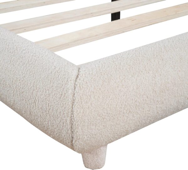 Teddy Fleece Queen Size Upholstered Platform Bed with Thick Fabric, Solid Frame and Stylish Curve-Shaped Design,for Kids Teens Adults Bedroom (Beige@Teddy Fleece, Queen) - Image 7
