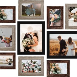 LUCKYLIFE Picture Frame Set 10-Pack, Gallery Wall Frame Collage with 8x10 5x7 4x6 Frames in 3 Different Finishes