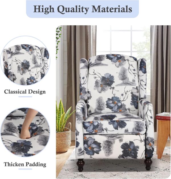 Wingback Recliner Chair - Tufted Arm Chair Recliner - Fabric Push Back Recliner Chair for Living Room Adjustable Backrest (Single, Green Floral) - Image 4