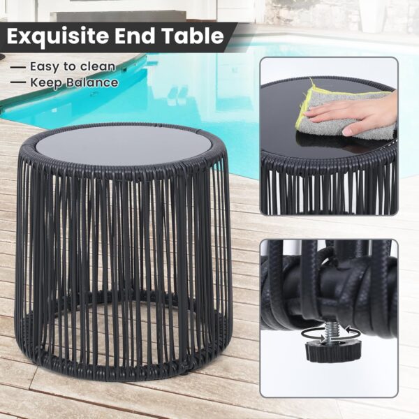Kromax 3 Pieces Patio Rattan Bistro Conversation Set, Outdoor All-Weather Wicker Furniture Chairs and Side Table Set Ideal for Balcony, Porch and Backyard, Black - Image 6