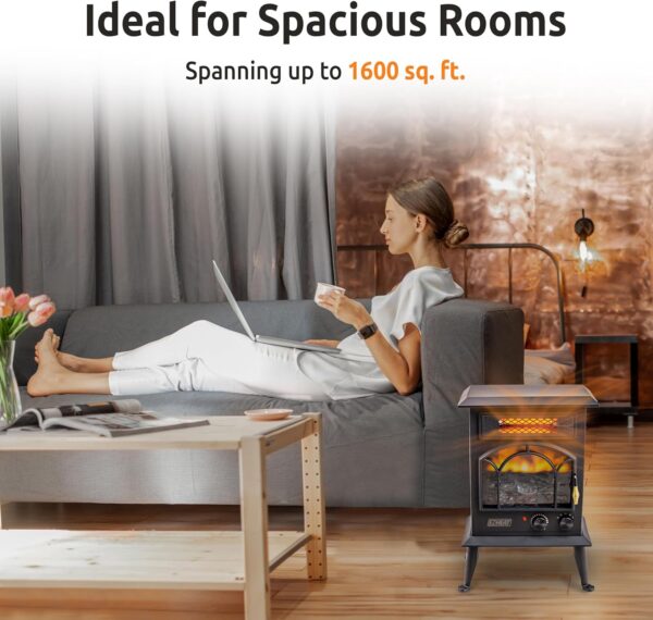 EZ-HEAT Electric Fireplace Space Heater with Flame Effect, Adjustable Thermostat, Dual Heat Settings, and Overheat Protection, MT1288 - Image 6