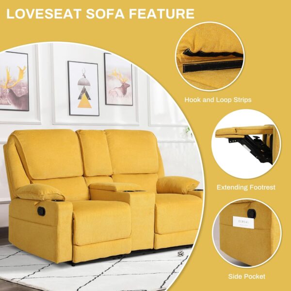 KIGOTY Reclining Sofa, 2 Seater Manual Recliner Sofa with Cup Holders, Manual Reclining Loveseat Home Theater Seating Sofa Couch Sets for Living Room,Lemon Yellow - Image 6