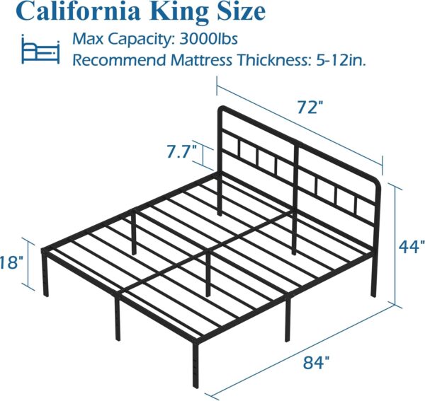 16 Inch California King Bed Frames with Headboard, Metal Platform No Box Spring Needed Heavy Duty Steel Slat Mattress Foundation/Easy Assembly/No Noise/Black - Image 2