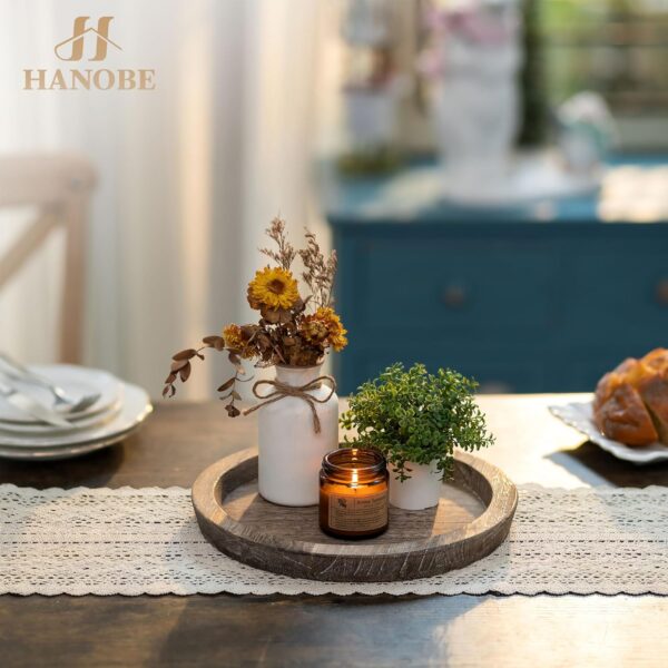 Hanobe Candle Plate Holder Tray: Round Wooden Decorative Candle Plate Small Farmhouse Table Centerpiece Rustic Wood Tealight Pillar Trays for Christmas Wedding Halloween Home Decor - Image 3