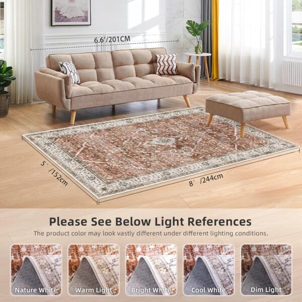 Deerly Large 5x8 Rugs for Dining Room Machine Washable Rugs Boho 5x8 Rug for Living Room Carpet Non-Slip Family & Pet Friendly Area Rugs Print Floor Rug(Border Brick Red 5x8ft) - Image 2