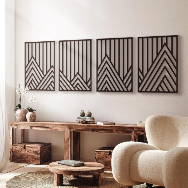 Glamativity 4 Pcs Black Abstract Mountain Line Metal Wall Art, 17 x 12'' Minimalist Décor Single Line Art Wall Décor, 3D Textured Sculptures, Decorative Forest Nature Abstract Line Minimalist Wall Décor Hanging for Living Room Bedroom Bathroom Study(Black, M Size 17 x 12'')