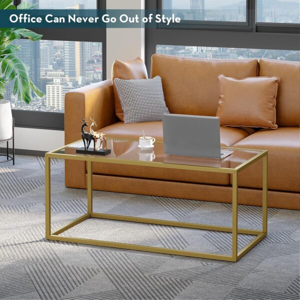 SAYGOER Gold Coffee Table Glass Coffee Tables Modern Rectangular Center Table with Open Space Minimalist for Living Room Home Office, Easy Assembly, 39.37 x 19.69 x 17.72, Gold… - Image 7