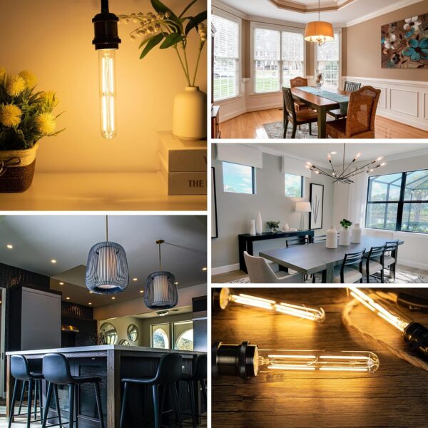 Tubular Light Bulb 7.3 Inch Dimmable T10 LED Bulb E26 6W 60 Watts Edison Bulbs 2700K Solf White,185mm Long for Wall Sconces, Pendant, Livingroom, 4-Pack - Image 7