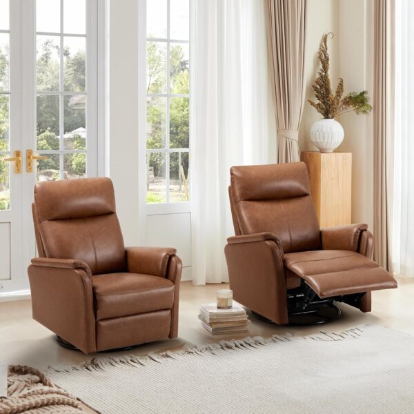 Swivel Rocking Recliner Glider Chair, Leather Reclining Rocker Chair with Footrest for Living Room, Nursery, Office, Bedroom, Ergonomic High Backrest, Wide Seat Cushion and Metal Base-Cocoa - Image 7