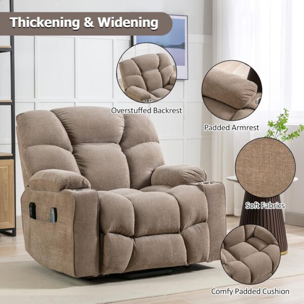 CANMOV Dual Motor Large Power Lift Recliner Chair for Elderly with Massage and Heat, Oversized Lay Flat Sleeper Electric Recliner, Heavy Duty Reclining Chairs with USB, Side Pocket, Cup Holders, Brown - Image 4