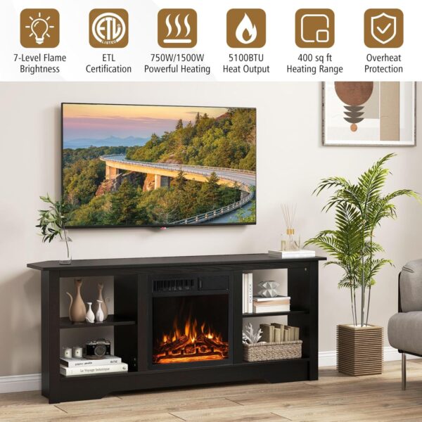 Tangkula Corner Fireplace TV Stand for TV Up to 65 Inches,with 18 Inches 5100 BTU Electric Fire Place, 7 Flame Adjustable,Suit for Living Room, Bedroom (Black) - Image 6