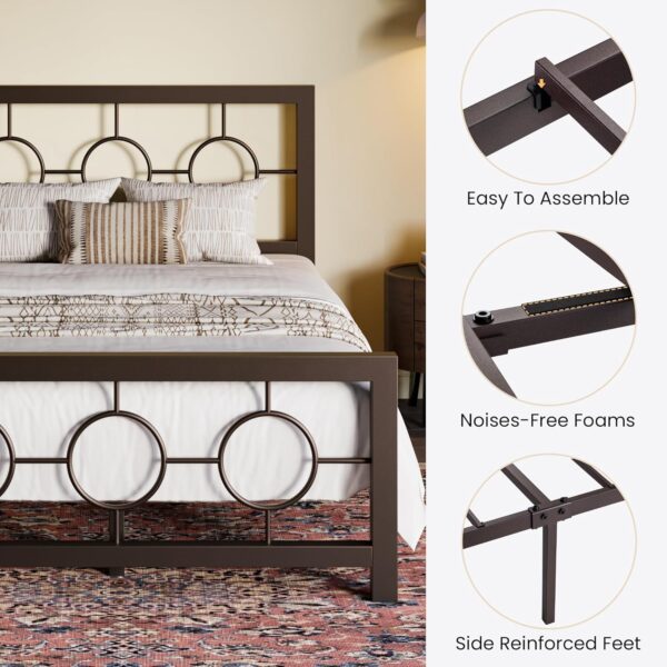 SHA CERLIN Twin Metal Bed Frame with Vintage Circular Design Headboard and Footboard, No Box Spring Required, Easy Assembly, Noise-Free,Brown - Image 6