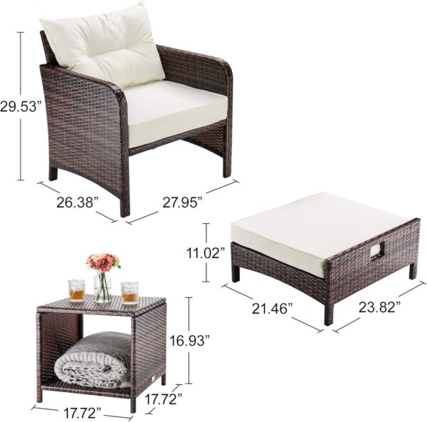 Pamapic 5 Pieces Wicker Patio Furniture Set Outdoor Patio Chairs with Ottomans Conversation Furniture with coffetable for Poorside Garden Balcony(Beige) - Image 6