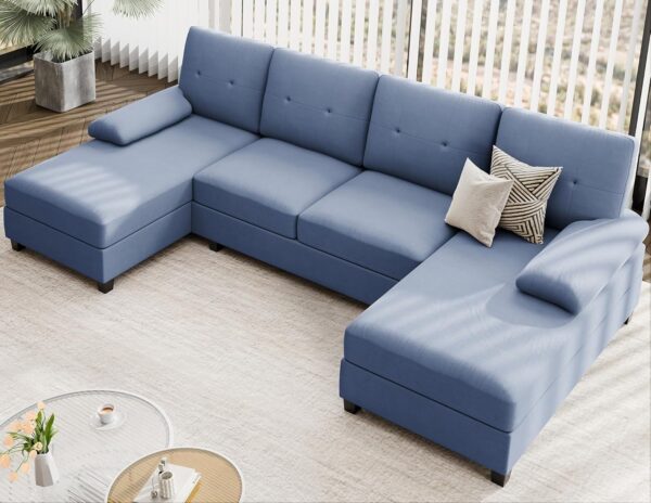 JAMFLY Sectional Sofa Couches for Living Room, U Shaped Couch Sofas Living Room Furniture Sets Clearance with Double Chaises, Blue - Image 3